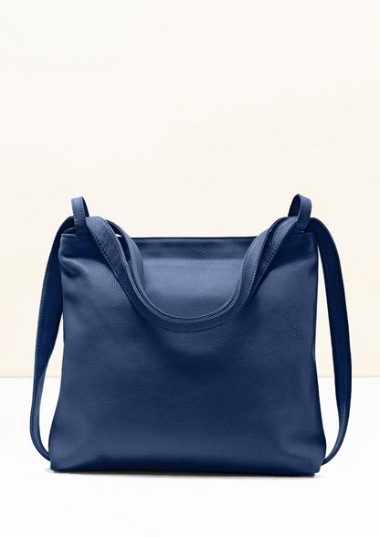 Bella 2-in-1 Blue Italian Leather Backpack and Tote by LA LUPA / Tote Converts to Backpack 