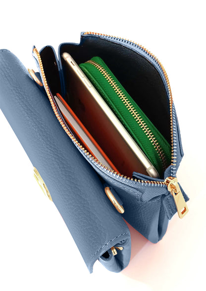 Sabrina Dusky Blue Crossbody Italian Leather Handbag from LA LUPA / Inside view