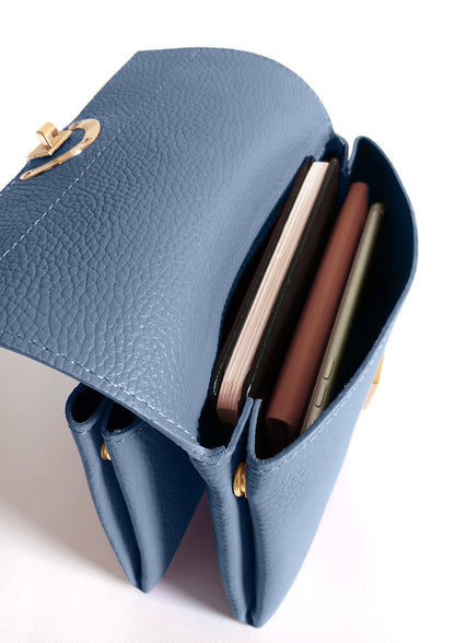 Sabrina Dusky Blue Crossbody Italian Leather Handbag from LA LUPA / Inside View