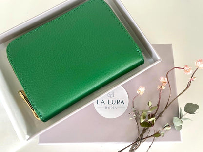 Rosa Purse Large Green Italian Leather Wallet from LA LUPA Close Up Detail