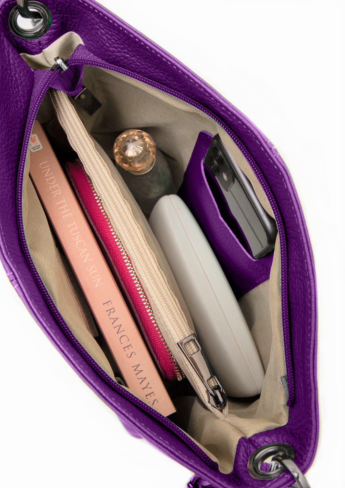 Lola Petite Purple Crossbody Italian Leather Handbag from LA LUPA / Inside view