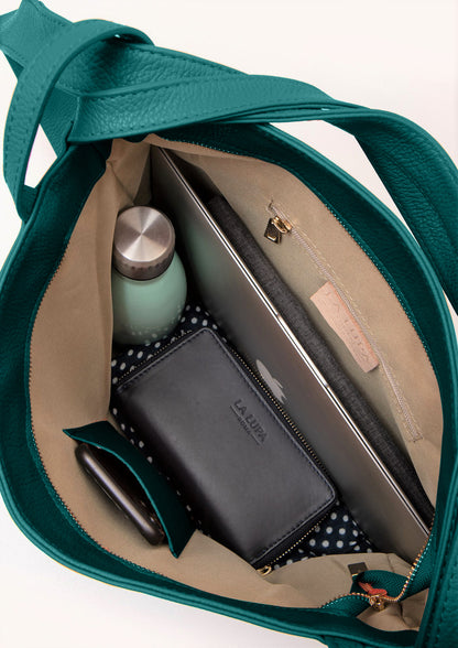 Bella 2-in-1 Teal Italian Leather Backpack and Tote by LA LUPA / Inside View