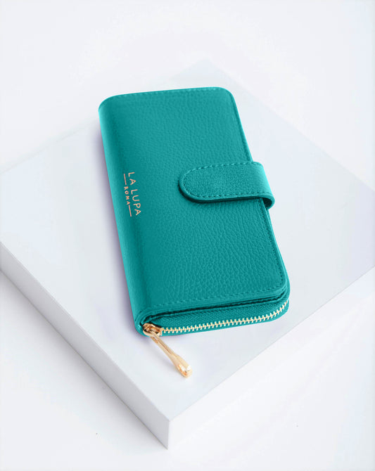 Eva Large Turquoise Italian Leather wallet by LA LUPA 