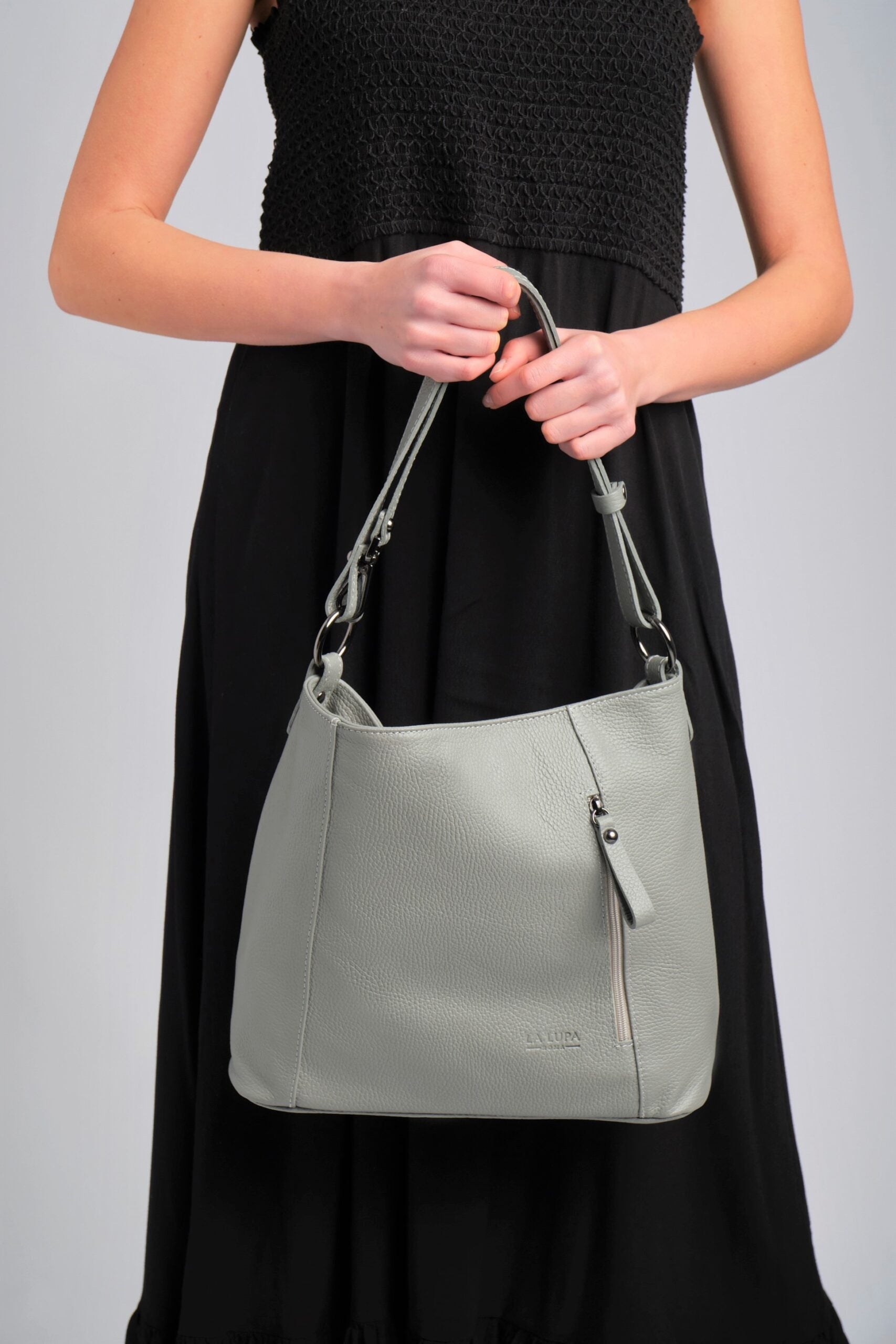 Valentina Crossbody Grey Italian Leather Handbag from LA LUPA